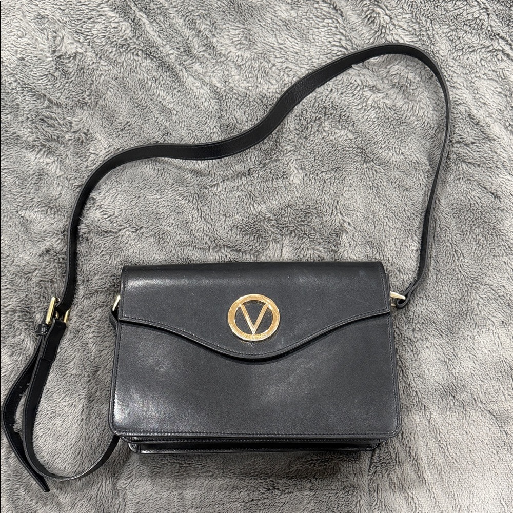 Mario Valentino Black Crossbody Bag with Gold Logo